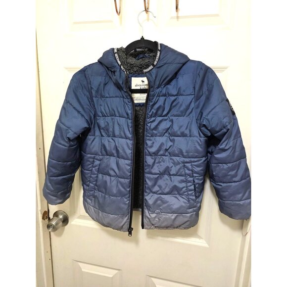 Abercrombie Kids Blue Gradient Puffer Jacket With Hood Size 7/8 - Picture 6 of 12